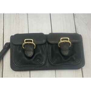 Cole Haan Alexa Blue Leather Wristlet Multiple Pockets Logo 4.5 x 8.5” GUC